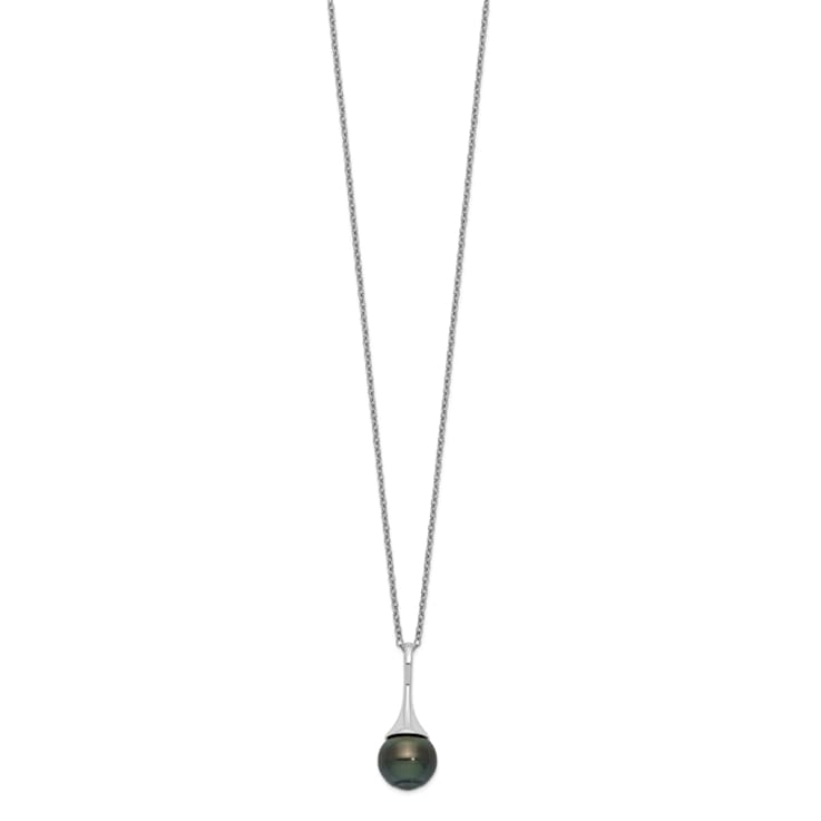 Rhodium Over Sterling Silver 9-10mm Teardrop Tahitian Saltwater Cultured
Pearl Necklace