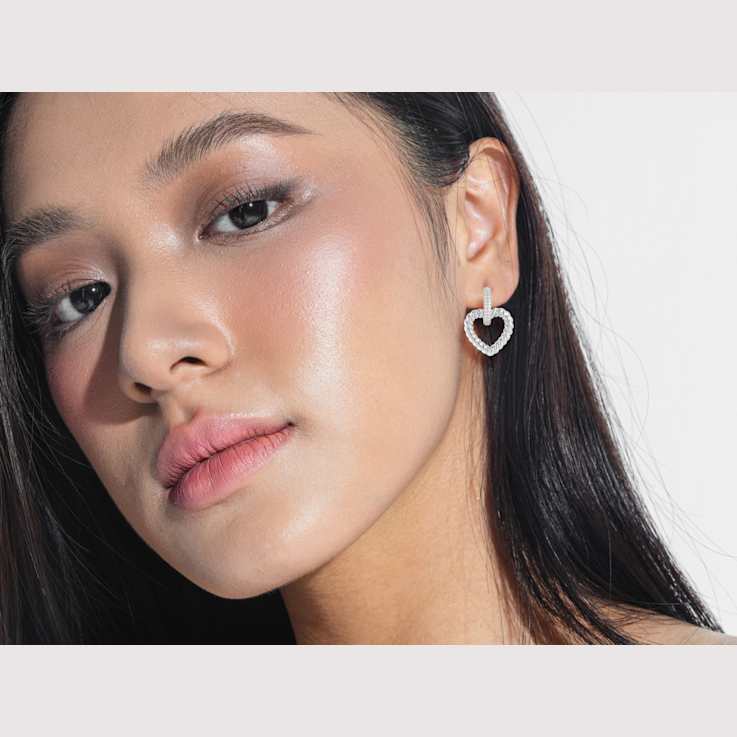 Rachel Zoe CZ Twist Open Heart Dangle Earrings in Rhodium Over Sterling Silver