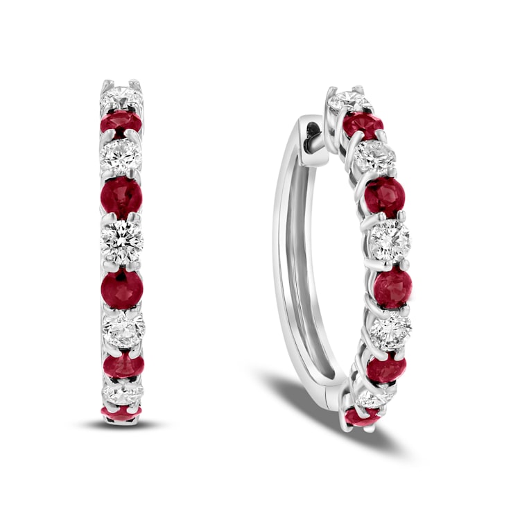 1.35ctw Ruby and Diamond Hoop Earrings in 14k White Gold