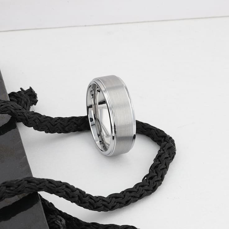 OPTIMUS Raised Center with Brush Finish Tungsten Ring 8mm