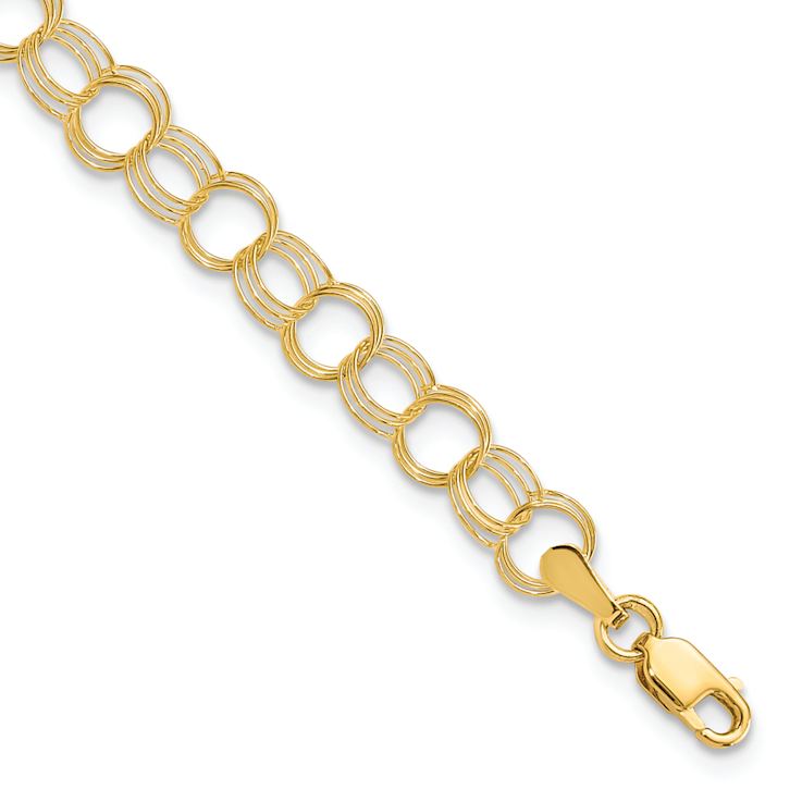 10k Yellow Gold 6mm Triple Link Charm Bracelet