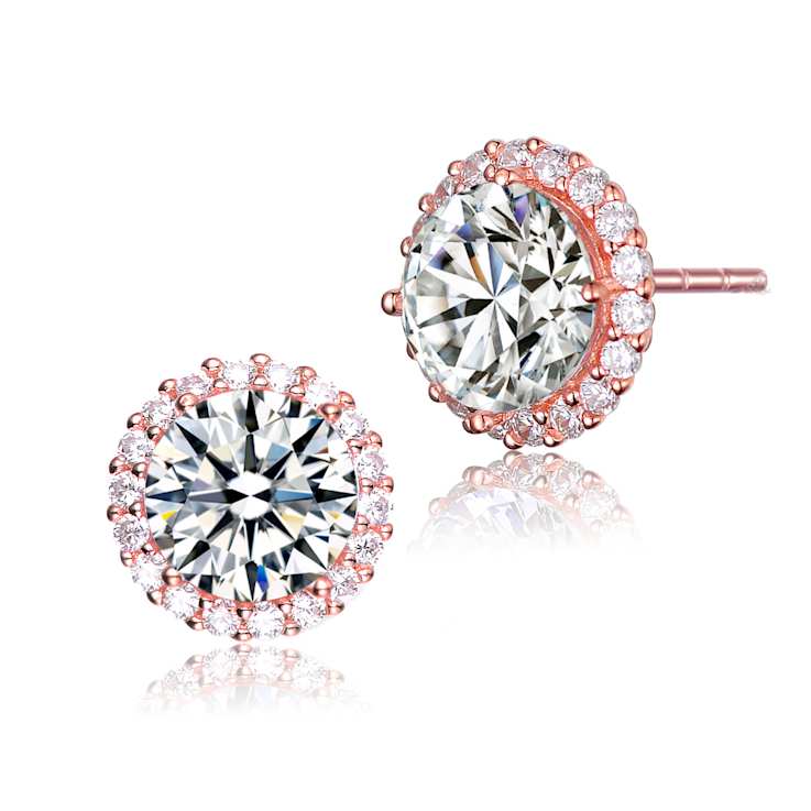 CZ Halo Stud Earrings In 18K Rose Gold Over Sterling Silver