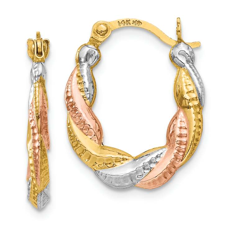 14k Yellow Gold and Rhodium Over 14k Yellow Gold 11/16" Textured
Scalloped Hoop Earrings