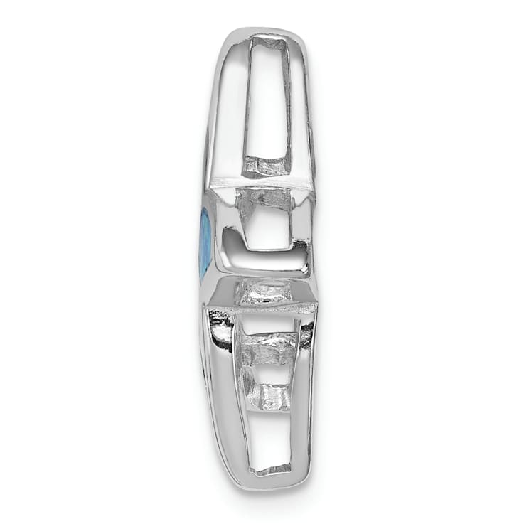 Rhodium Over Sterling Silver Lab Created Blue Opal Starfish Slide Pendant