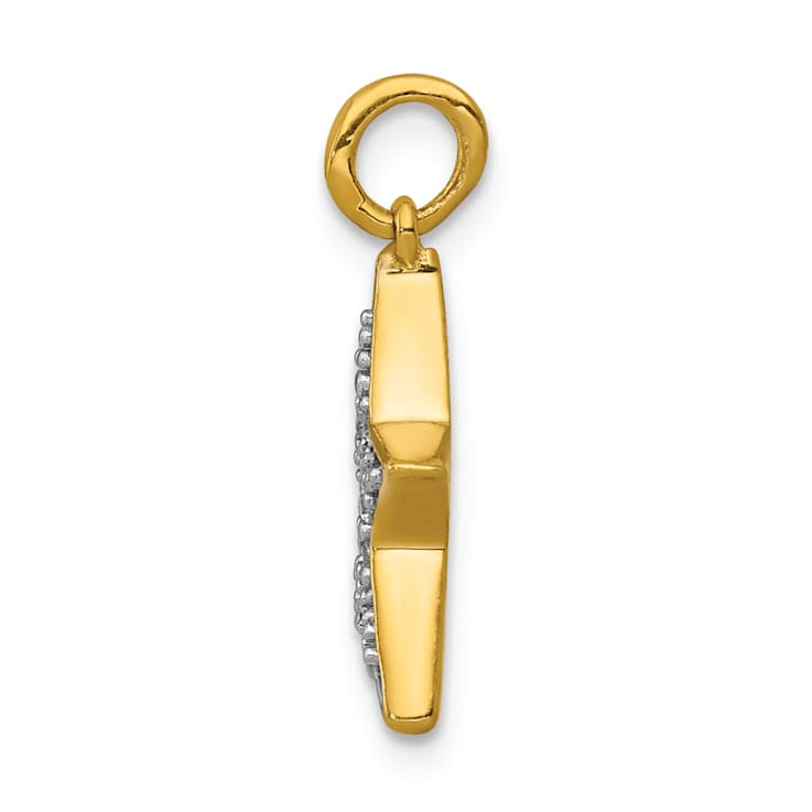 10k Yellow Gold and Rhodium Over 10k Yellow Gold Diamond Star Charm