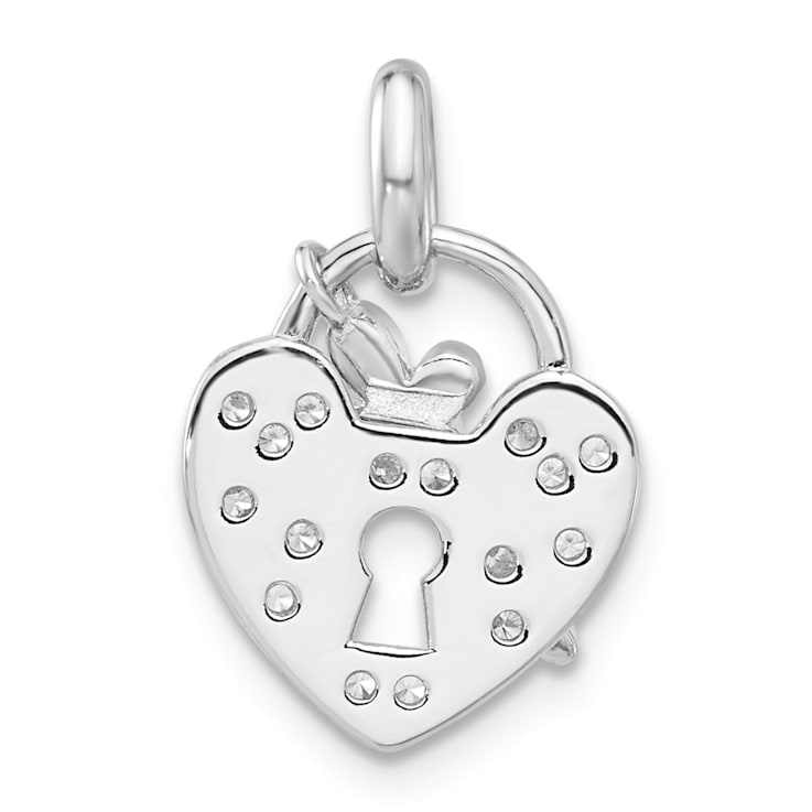 Rhodium Over Sterling Silver Cubic Zirconia Key and Heart Pendant