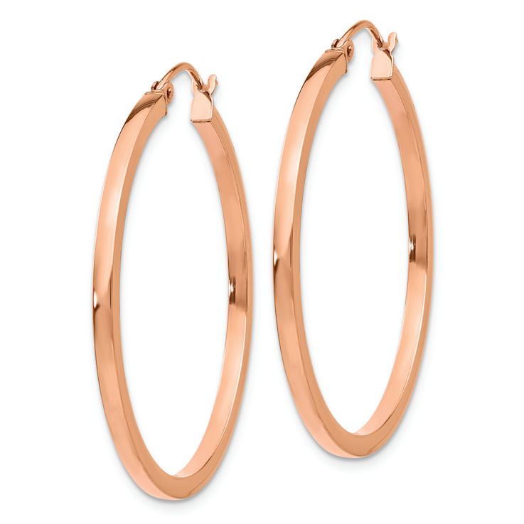 14k Rose Gold 1 3/8" Square Tube Hoop Earrings