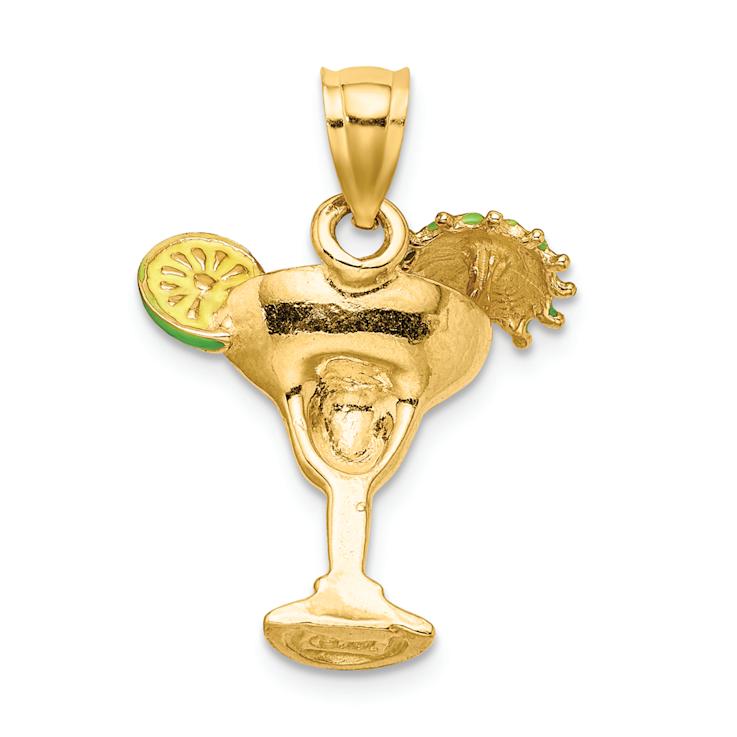 14k Yellow Gold Multi-Color Enameled Margarita Drink with Umbrella and
Lime Charm