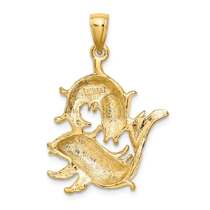 14k Yellow Gold 3D Textured Large Pisces Zodiac pendant