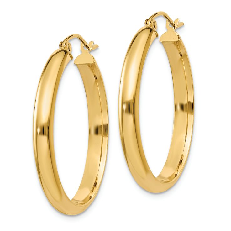 14k Yellow Gold 1" Round Tube Hoop Earrings