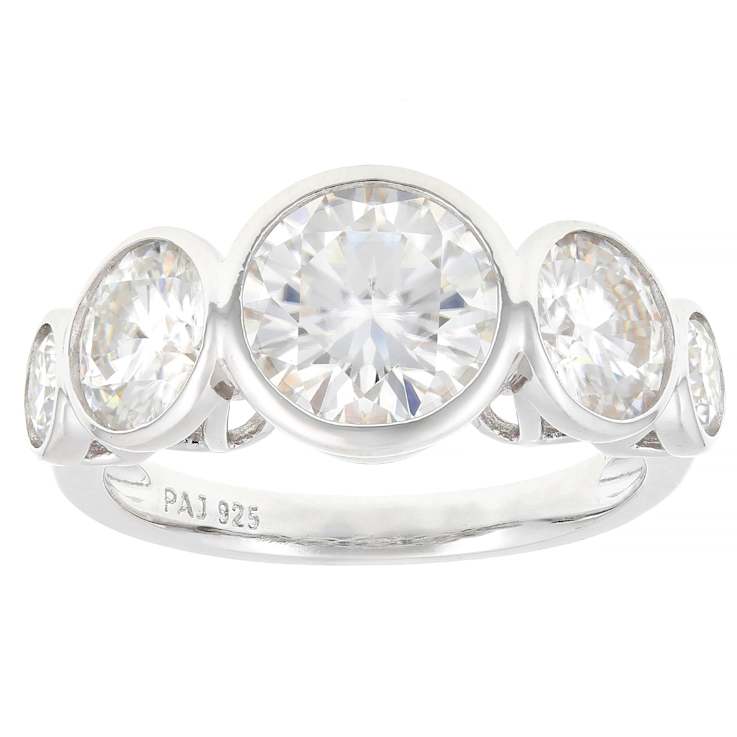 Wide Moissanite Band Ring In Platinum-Enhanced Sterling Silver