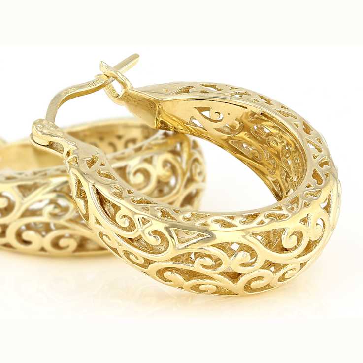 Filigree Hoop Earrings In 18K Gold Over Sterling Silver