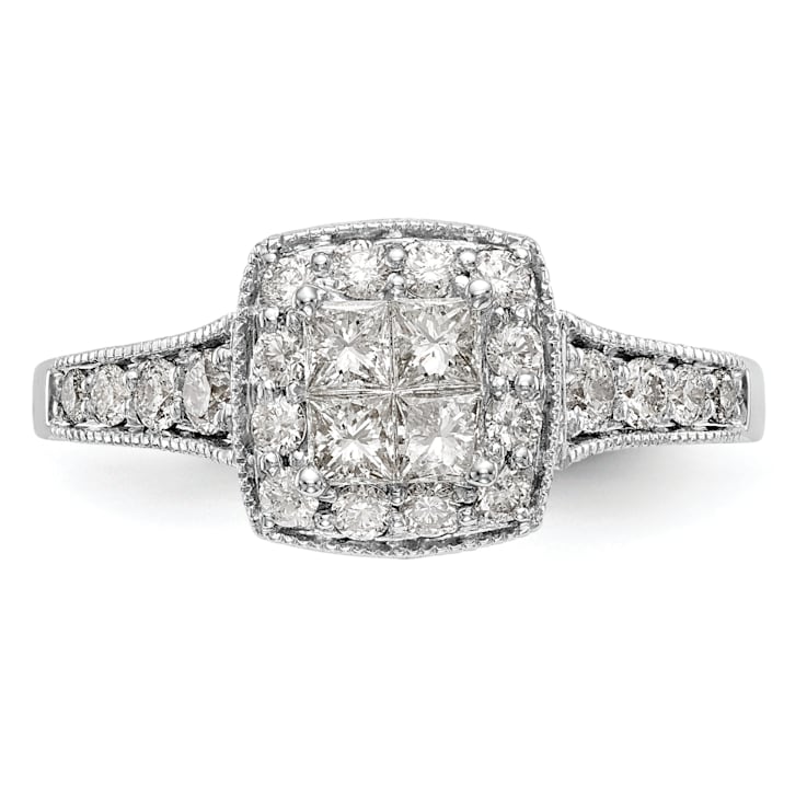 Rhodium Over 14K White Gold Diamond Cluster Engagement Ring 0.78ctw
