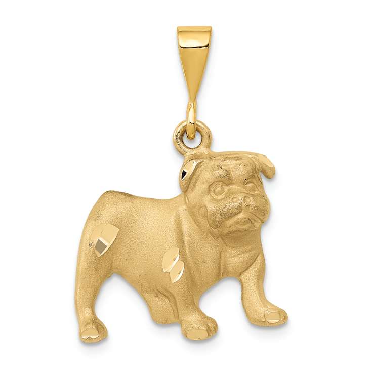 14k Yellow Gold Satin and Diamond-Cut Bulldog Pendant