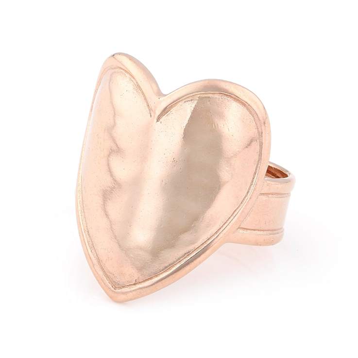 Hammered Heart Ring In 14K Rose Gold Over Sterling Silver