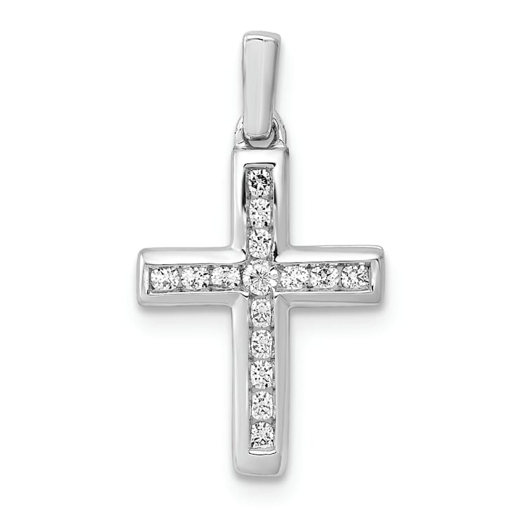 Rhodium Over 14k White Gold Diamond Latin Cross Pendant
