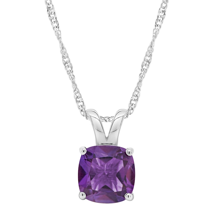 8mm Cushion Amethyst Rhodium Over Sterling Silver Pendant With Chain