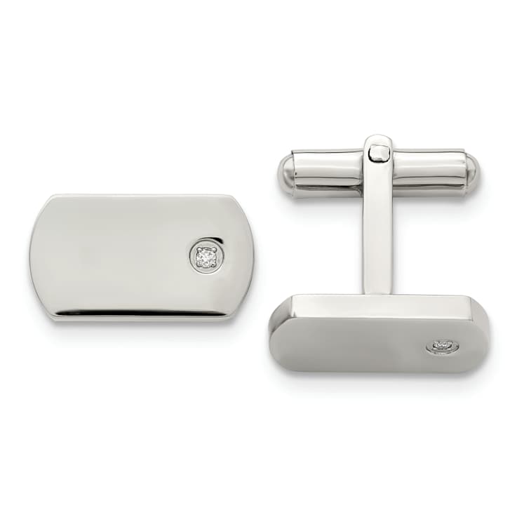 Stainless Steel Polished Diamond Cuff Links