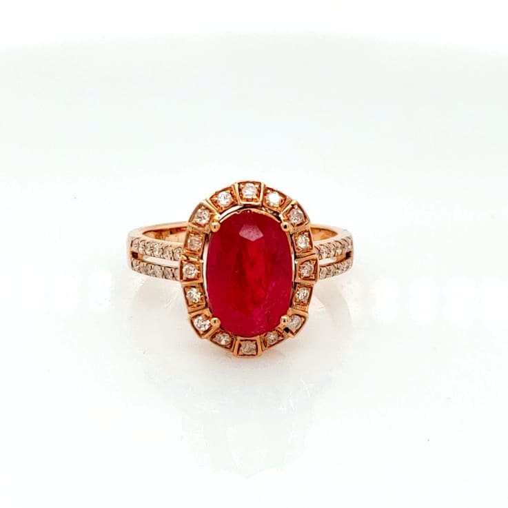 3.00 Ctw Ruby and 0.26 Ctw White Diamond Ring in 14K RG