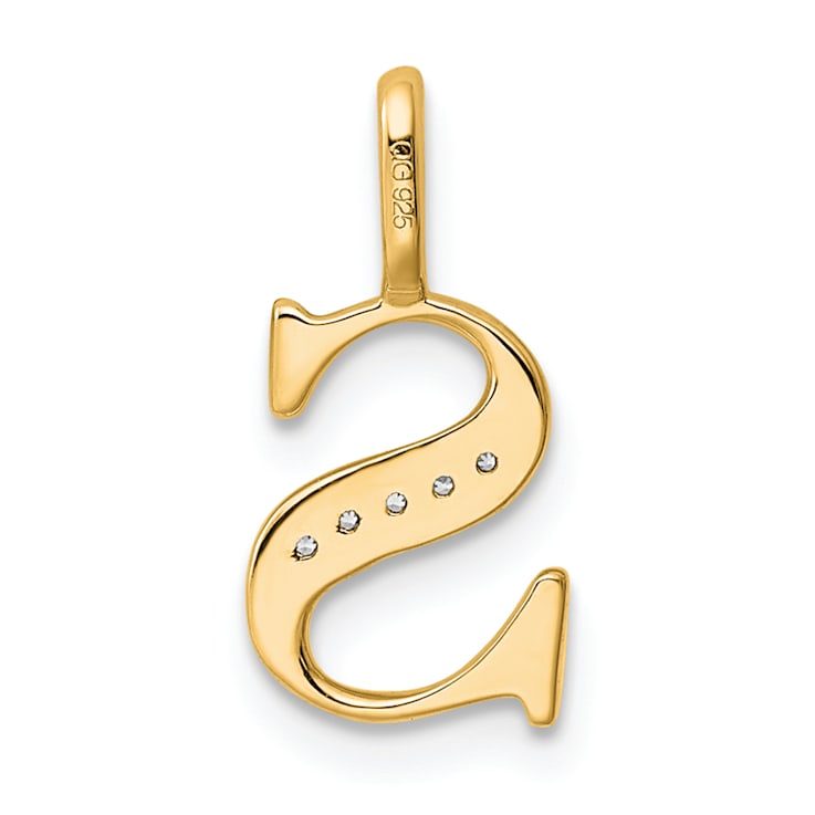 14K Yellow Gold Diamond Letter S Initial Pendant