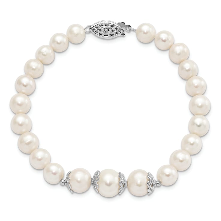 Rhodium Over Sterling Silver 7-10mm White Freshwater Cultured Pearl
Fancy Bracelet