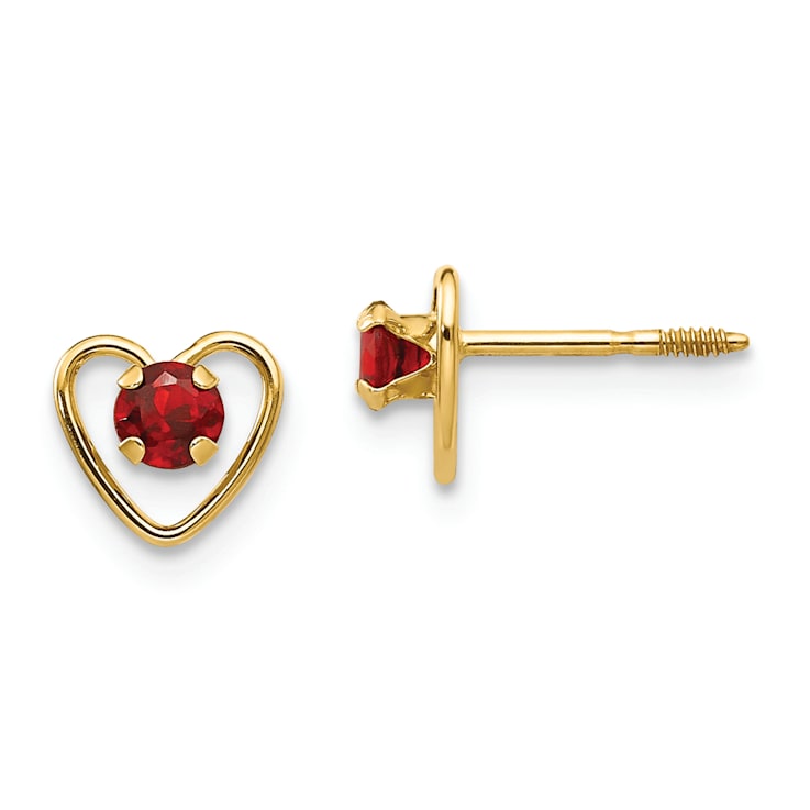 14K Yellow Gold 3mm Genuine Garnet Birthstone Heart Earrings