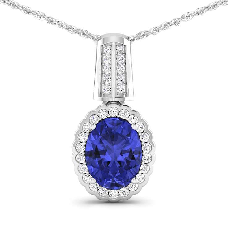 1.60ctw 14K White Gold Tanzanite and White Diamond Pendant with 18 inch
Cable Chain