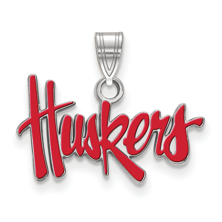 Sterling Silver Rhodium-plated LogoArt University of Nebraska Small
Enamel Pendant