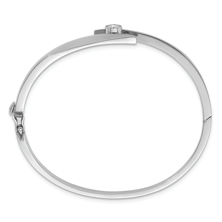 Rhodium Over 14K White Gold Diamond Hinged Bangle 0.25ctw