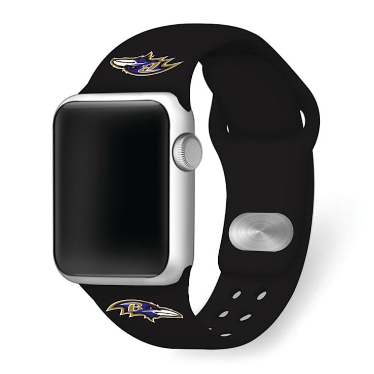 Gametime Baltimore Ravens Black Silicone Band fits Apple Watch (38/40mm
M/L). Watch not included.
