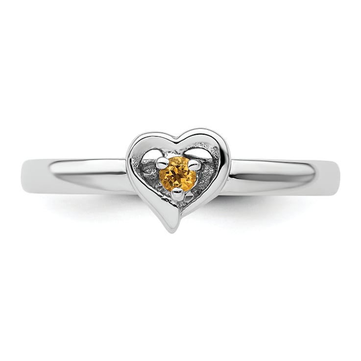 Sterling Silver Stackable Expressions Citrine Heart Ring 0.07ctw