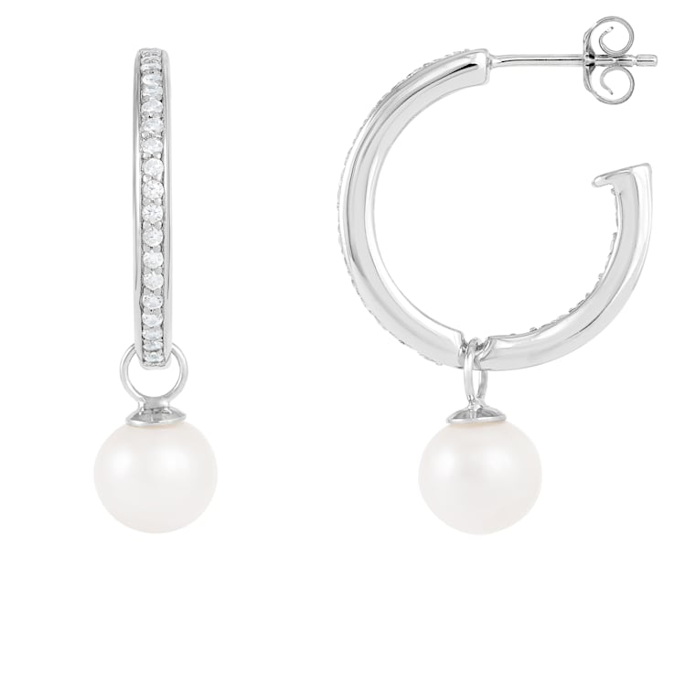 7.5-8mm White Cultured Freshwater Pearl and Cubic Zirconia Rhodium Over
Sterling Silver Earrings