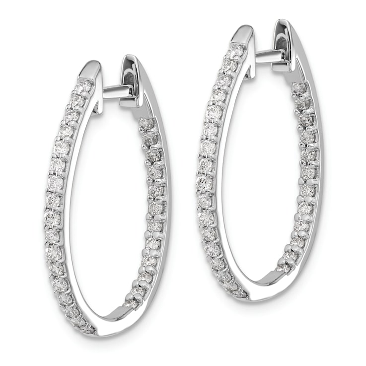 Rhodium Over 14K White Gold Oro Spotlight Lab Grown Diamond SI+, H+,
In/Out Hinged Hoop Earrings