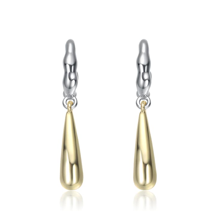 Briolette Drop Earrings In 14K Gold And Rhodium Over Brass