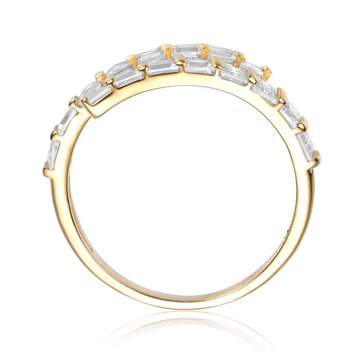 Square CZ Bypass Ring In 14K Gold Over Brass