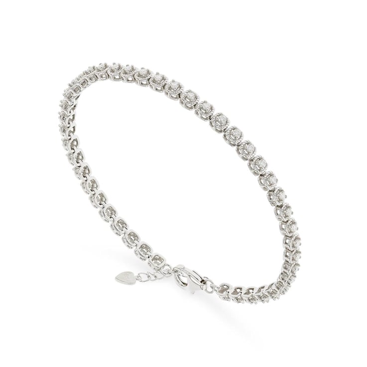 Round Moissanite Rhodium Over Sterling Silver Tennis Bracelet