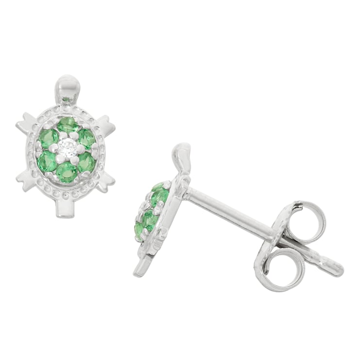 Green Spinel And White Cubic Zirconia Rhodium Over Silver Children's
Turtle Earrings 0.31ctw