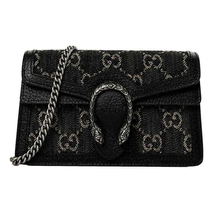 Gucci Dionysus Black GG Denim Super Mini Crossbody Clutch Bag 1644JA