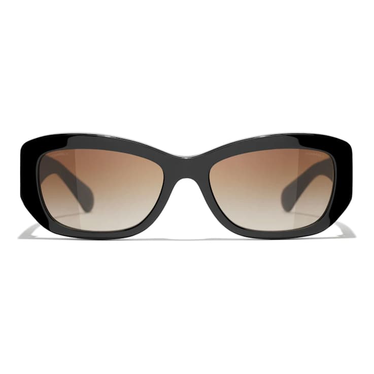 Chanel Black Frame "CC" Logo / Brown Lenses Sunglasses