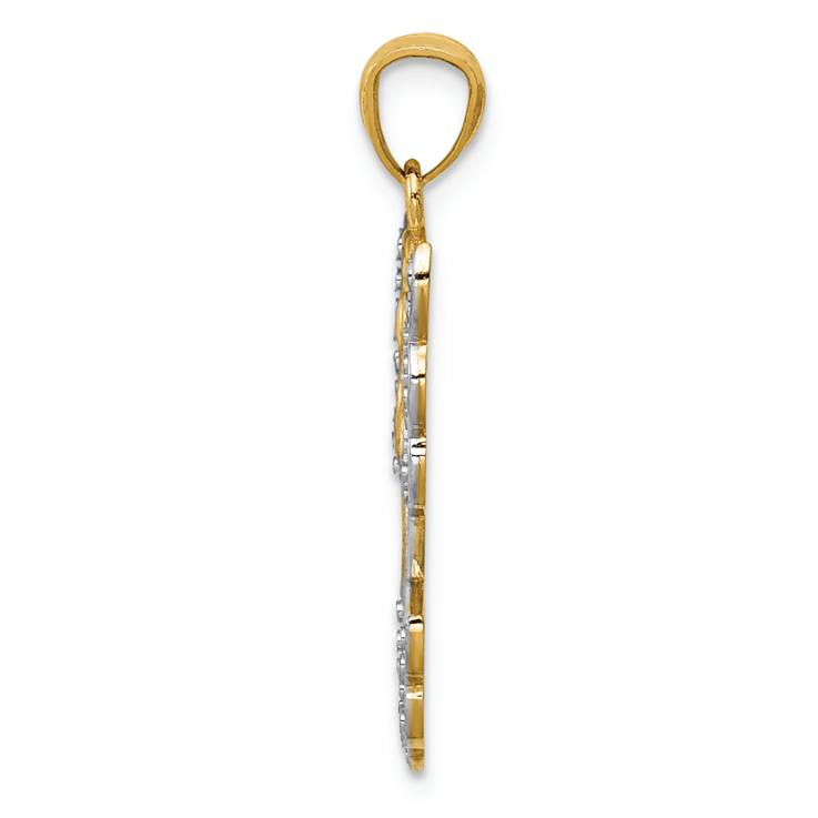 14k Yellow Gold and Rhodium Over 14k Yellow Gold Filigree Angel Pendant