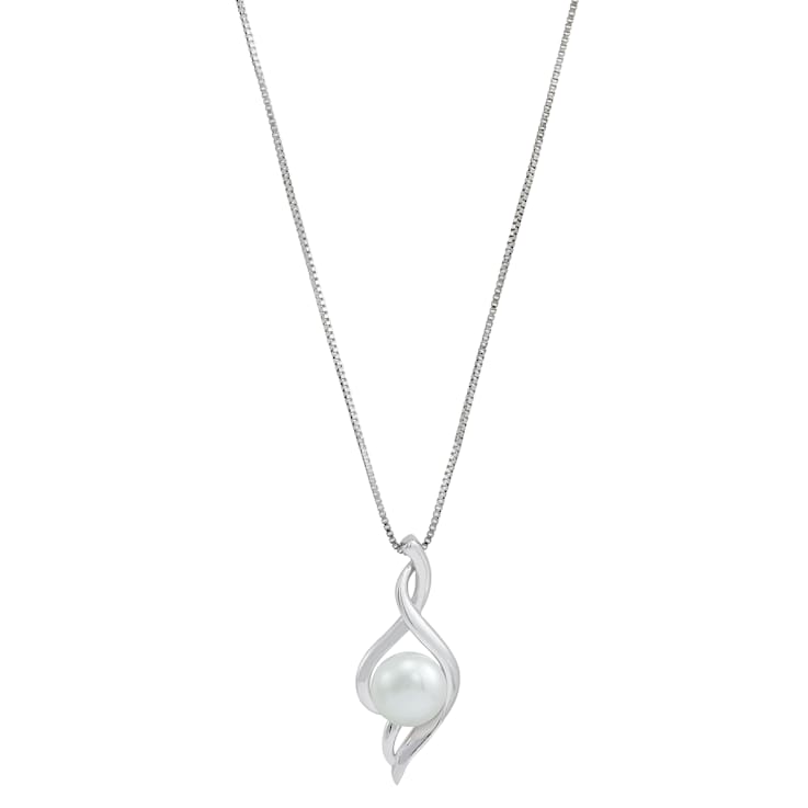 8-8.5mm Button White Freshwater Pearl Sterling Silver Pendant with Chain