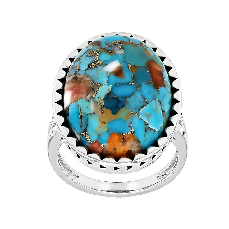 Turquoise And Spiny Oyster Shell Ring In Sterling Silver