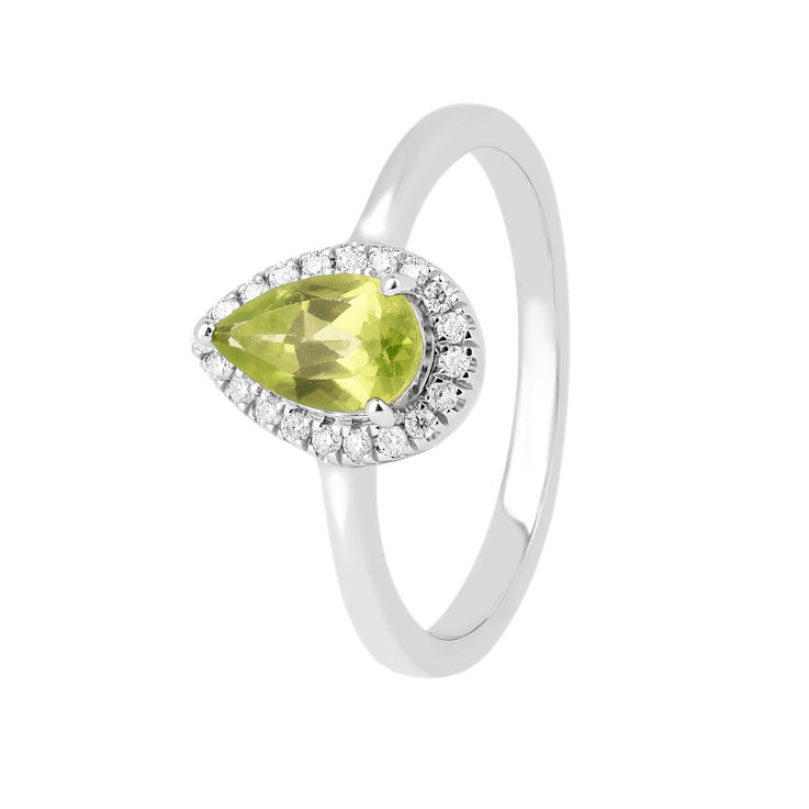 Pear Shape Peridot with Moissanite Accents Rhodium Over Sterling Silver Ring