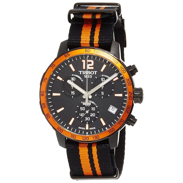 Tissot Men s Quickster Quartz Watch Black and Orange Fabric Strap