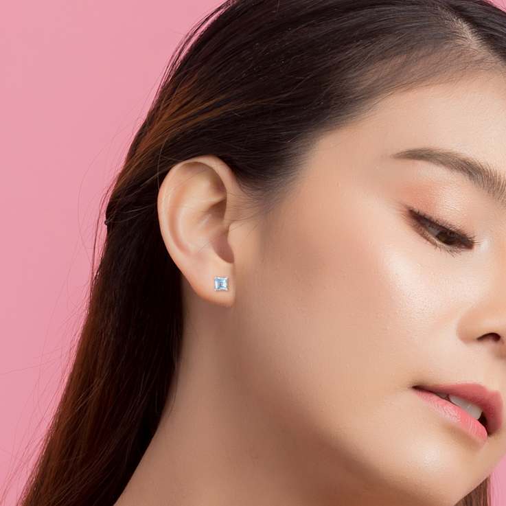 2.75ctw Square Sky Blue Topaz Stud Earrings in Sterling Silver