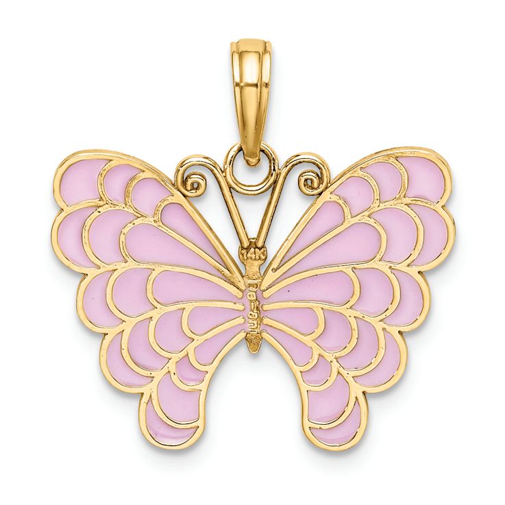14k Yellow Gold Enameled Butterfly Pendant