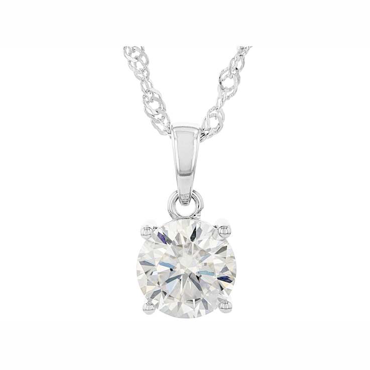 Round Solitaire Moissanite Pendant Necklace In Platinum-Enhanced
Sterling Silver With 14K Gold Accents