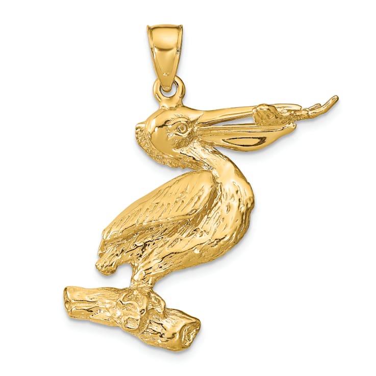 14k Yellow Gold 3D Textured Pelican Pendant