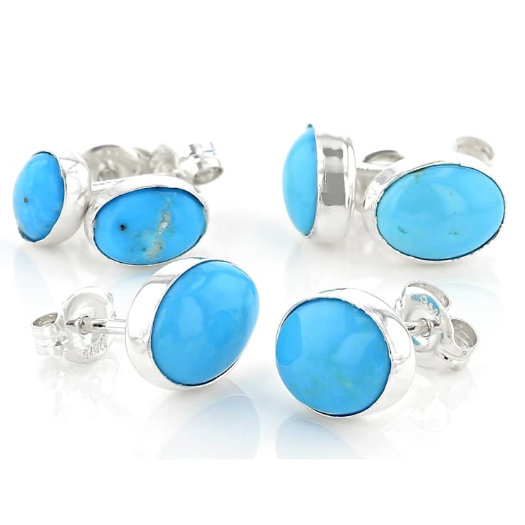 Sleeping Beauty Turquoise Stud Earring Set Of 3 In Sterling Silver
