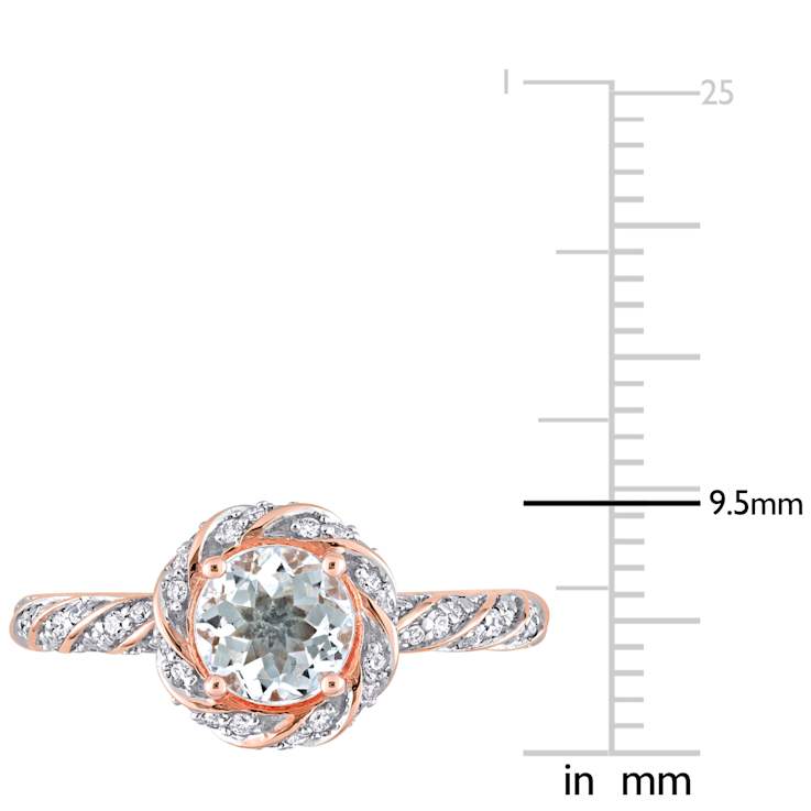 Aquamarine and Diamond 14K Rose Gold Swirl Ring 0.84ctw